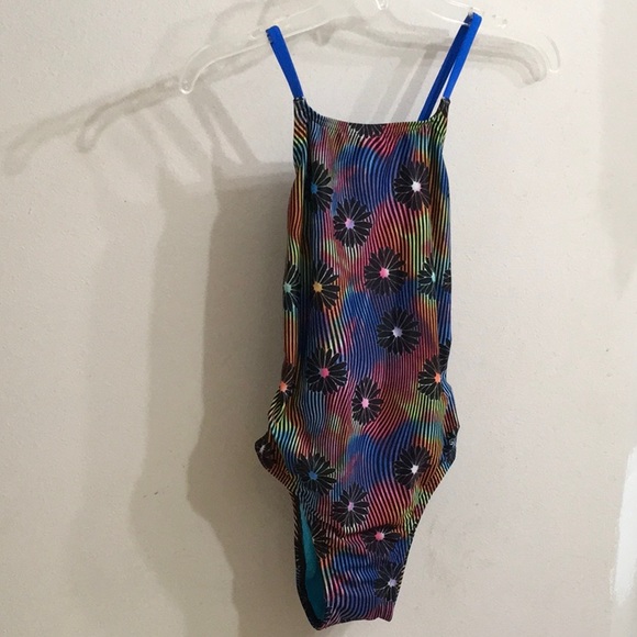 Speedo Endurance Tie Back One Piece Swimsuit, Blue Lemonade, Size 8/34 - Picture 1 of 2